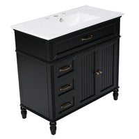 VanityFus 36-in Black Bathroom Vanity Single Sink Combo Ceramic Top 2 doors 2 drawers Undermount