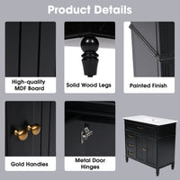 VanityFus 36-in Black Bathroom Vanity Single Sink Combo Ceramic Top 2 doors 2 drawers Undermount