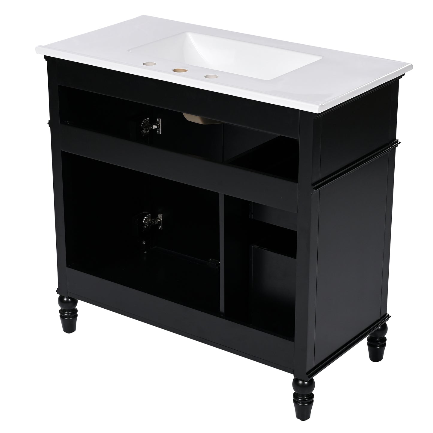 VanityFus 36-in Black Bathroom Vanity Single Sink Combo Ceramic Top 2 doors 2 drawers Undermount
