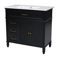 VanityFus 36-in Black Bathroom Vanity Single Sink Combo Ceramic Top 2 doors 2 drawers Undermount