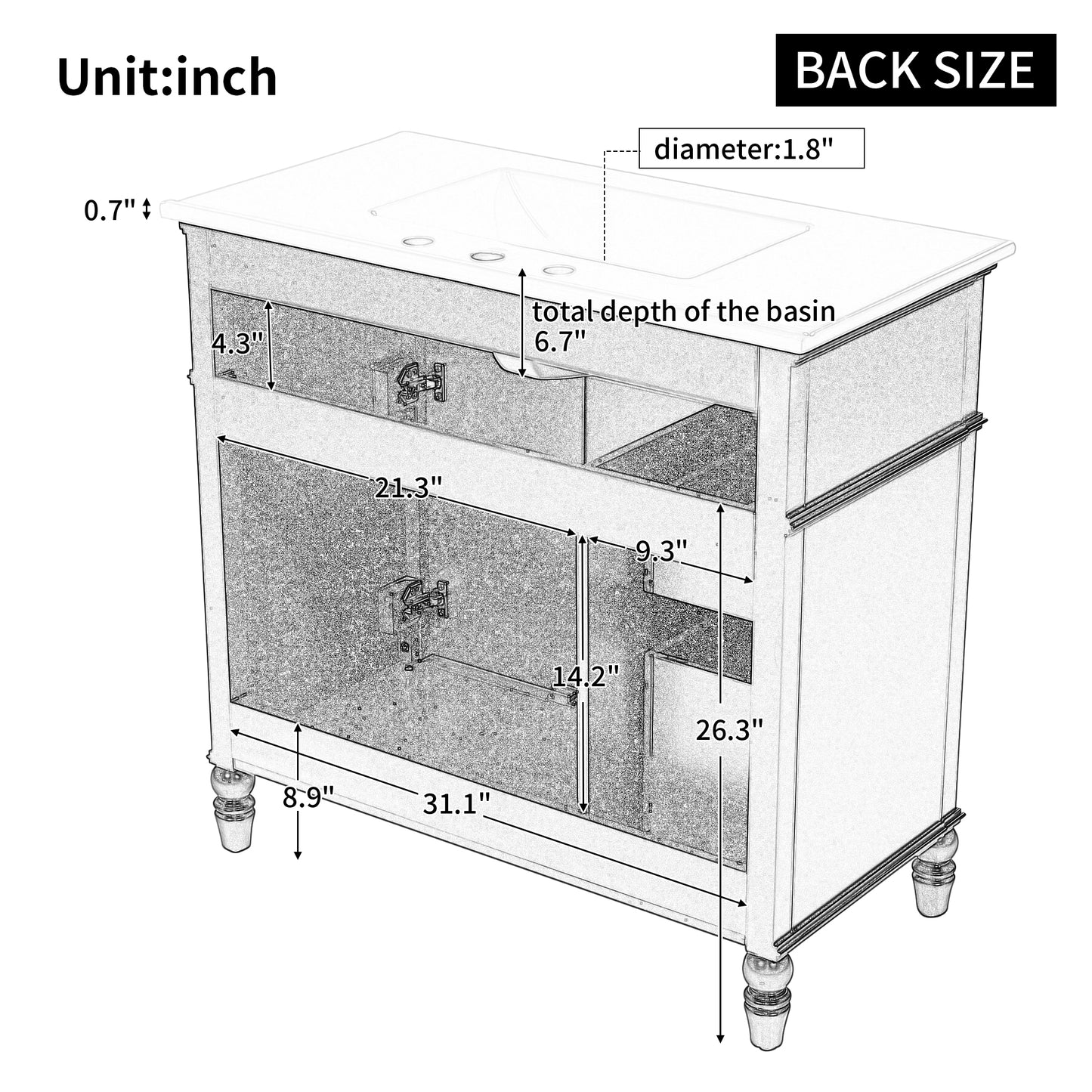 VanityFus 36-in Blue Bathroom Vanity Single Sink Combo Ceramic Top 2 doors 2 drawers Undermount