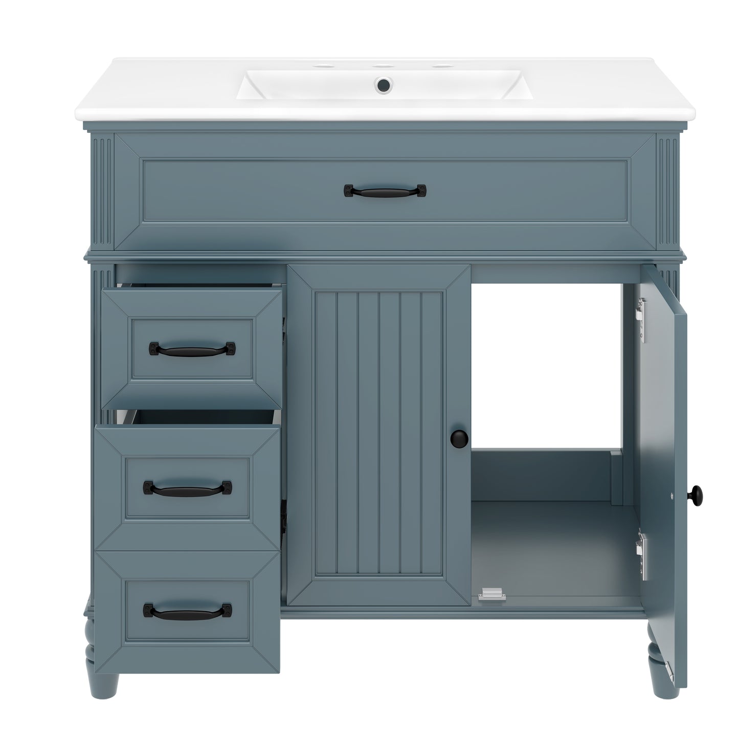 VanityFus 36-in Blue Bathroom Vanity Single Sink Combo Ceramic Top 2 doors 2 drawers Undermount
