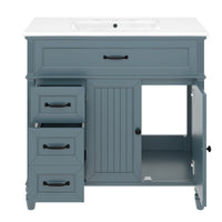 VanityFus 36-in Blue Bathroom Vanity Single Sink Combo Ceramic Top 2 doors 2 drawers Undermount