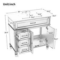 VanityFus 36-in Blue Bathroom Vanity Single Sink Combo Ceramic Top 2 doors 2 drawers Undermount