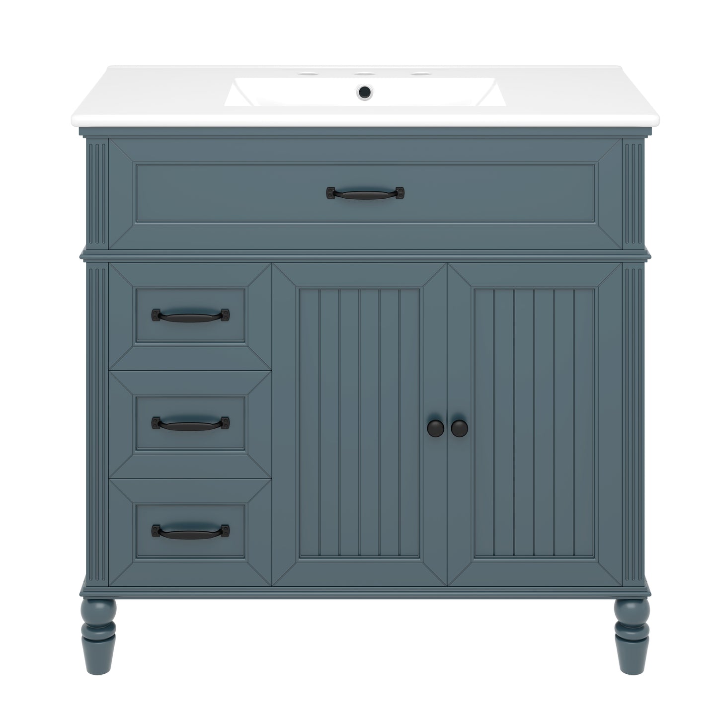 VanityFus 36-in Blue Bathroom Vanity Single Sink Combo Ceramic Top 2 doors 2 drawers Undermount