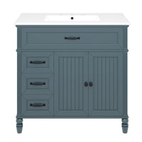 VanityFus 36-in Blue Bathroom Vanity Single Sink Combo Ceramic Top 2 doors 2 drawers Undermount