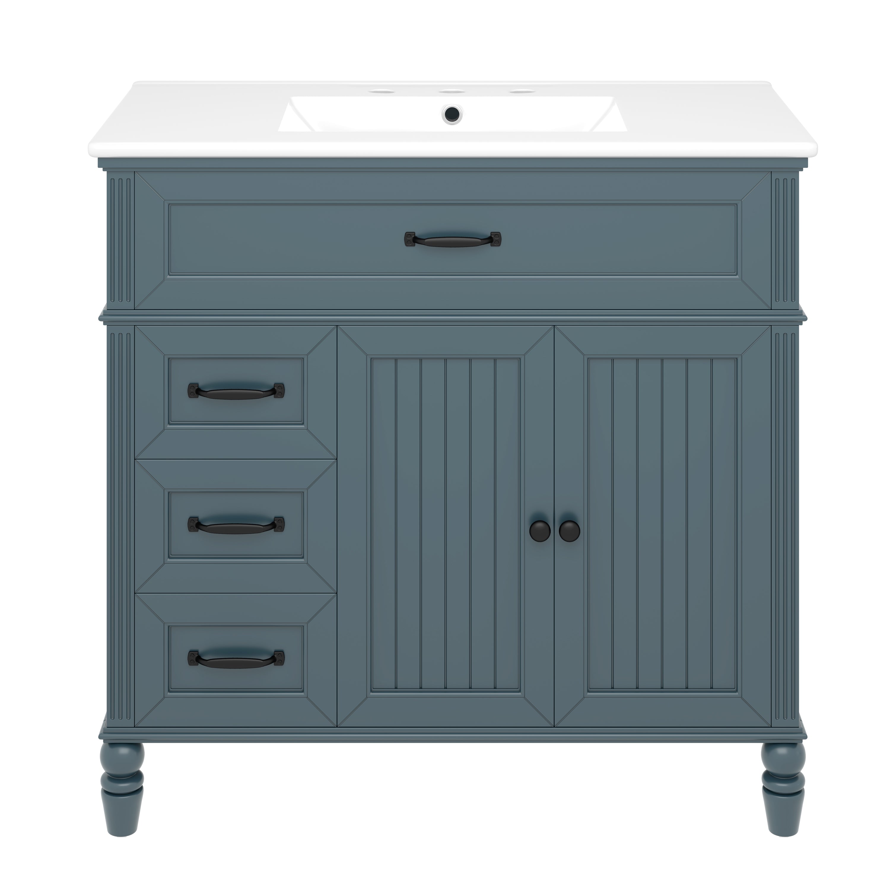 VanityFus 36-in Blue Bathroom Vanity Single Sink Combo Ceramic Top 2 doors 2 drawers Undermount