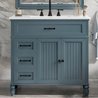 VanityFus 36-in Blue Bathroom Vanity Single Sink Combo Ceramic Top 2 doors 2 drawers Undermount