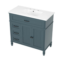 VanityFus 36-in Blue Bathroom Vanity Single Sink Combo Ceramic Top 2 doors 2 drawers Undermount
