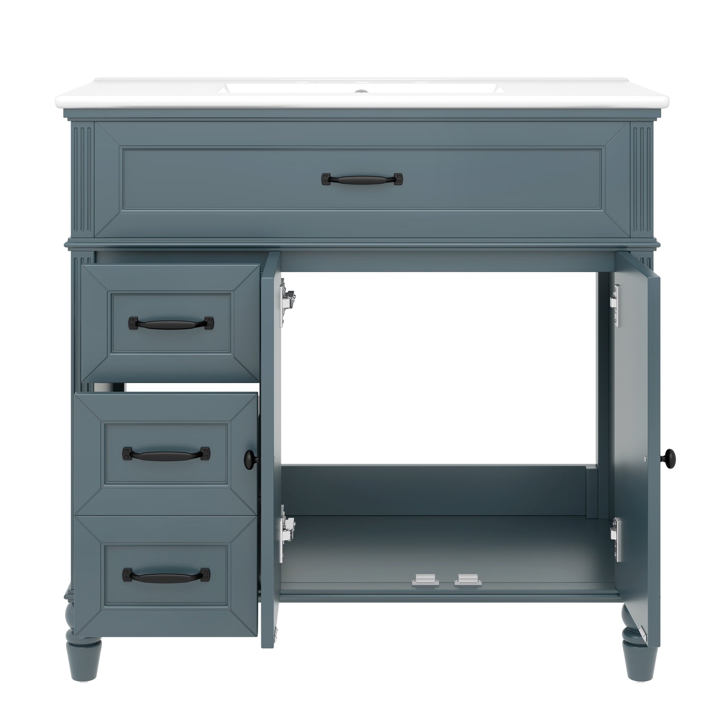 VanityFus 36-in Blue Bathroom Vanity Single Sink Combo Ceramic Top 2 doors 2 drawers Undermount