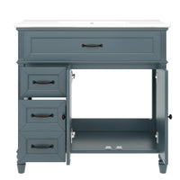 VanityFus 36-in Blue Bathroom Vanity Single Sink Combo Ceramic Top 2 doors 2 drawers Undermount