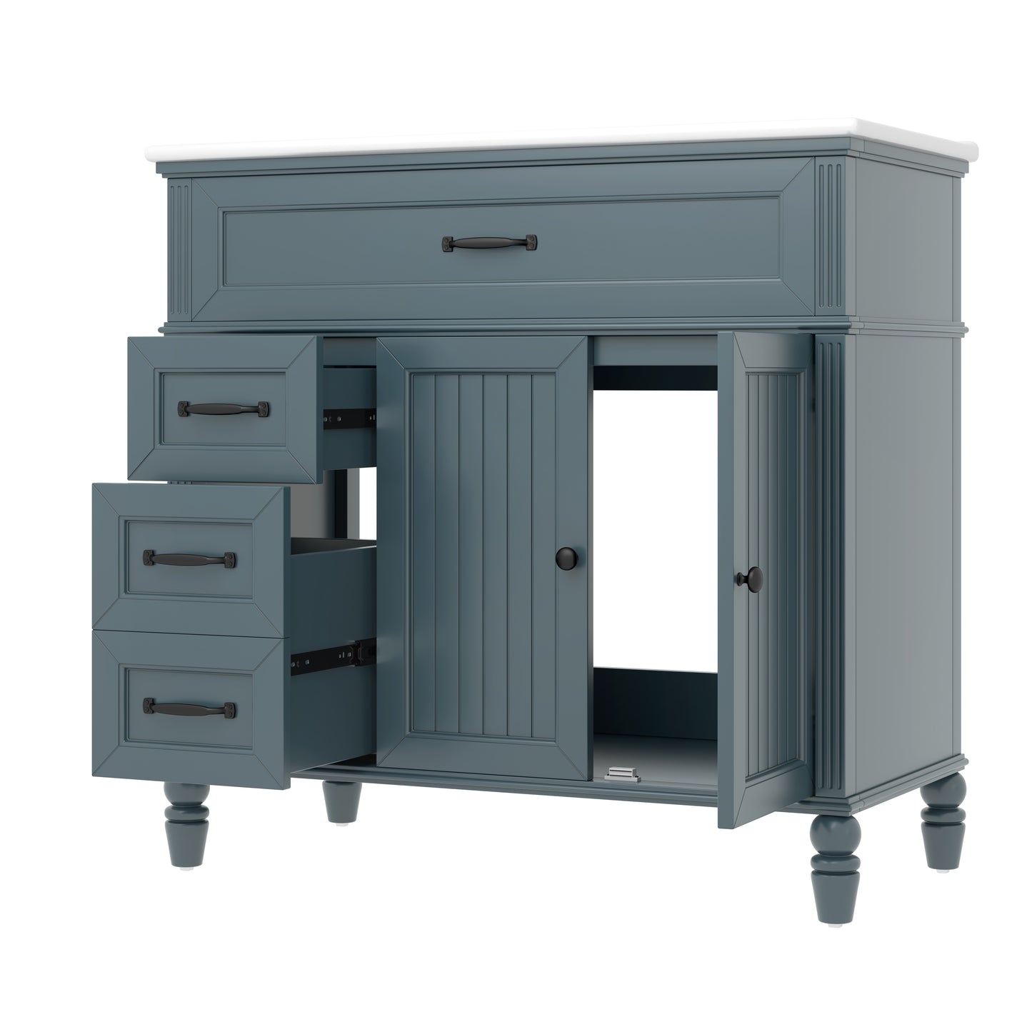 VanityFus 36-in Blue Bathroom Vanity Single Sink Combo Ceramic Top 2 doors 2 drawers Undermount