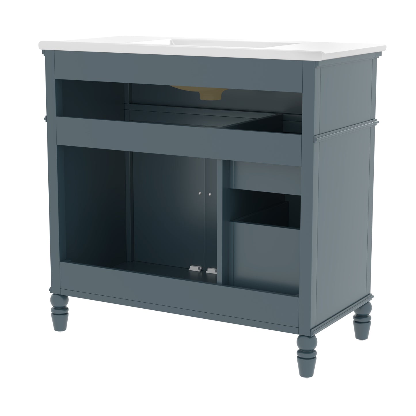 VanityFus 36-in Blue Bathroom Vanity Single Sink Combo Ceramic Top 2 doors 2 drawers Undermount