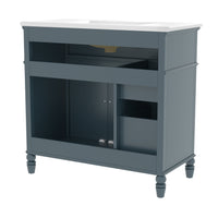 VanityFus 36-in Blue Bathroom Vanity Single Sink Combo Ceramic Top 2 doors 2 drawers Undermount