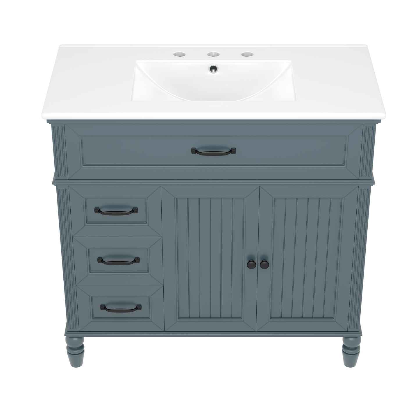 VanityFus 36-in Blue Bathroom Vanity Single Sink Combo Ceramic Top 2 doors 2 drawers Undermount