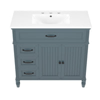 VanityFus 36-in Blue Bathroom Vanity Single Sink Combo Ceramic Top 2 doors 2 drawers Undermount