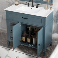VanityFus 36-in Blue Bathroom Vanity Single Sink Combo Ceramic Top 2 doors 2 drawers Undermount