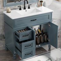 VanityFus 36-in Blue Bathroom Vanity Single Sink Combo Ceramic Top 2 doors 2 drawers Undermount