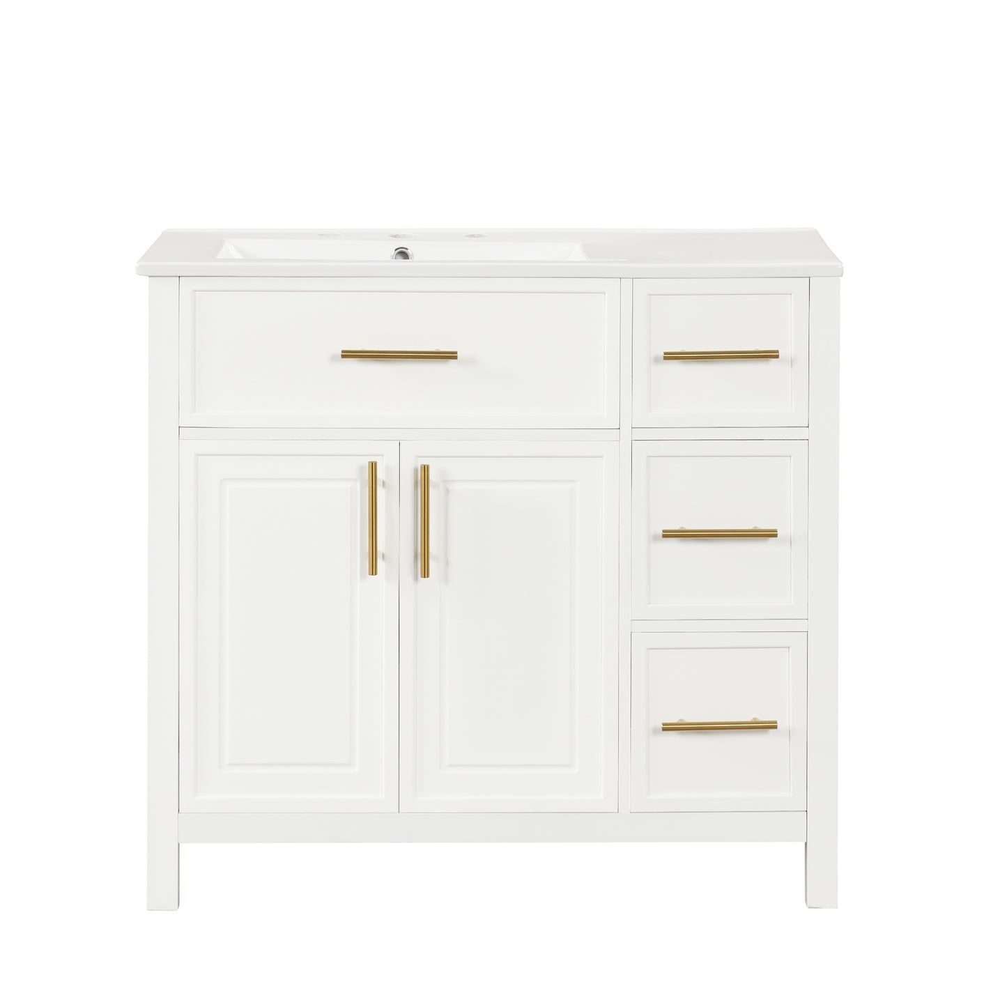 VanityFus 28.6-in White Bathroom Vanity Single Sink Combo Undermount with Ceramic Top 2 doors 3 drawers