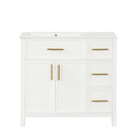 VanityFus 28.6-in White Bathroom Vanity Single Sink Combo Undermount with Ceramic Top 2 doors 3 drawers