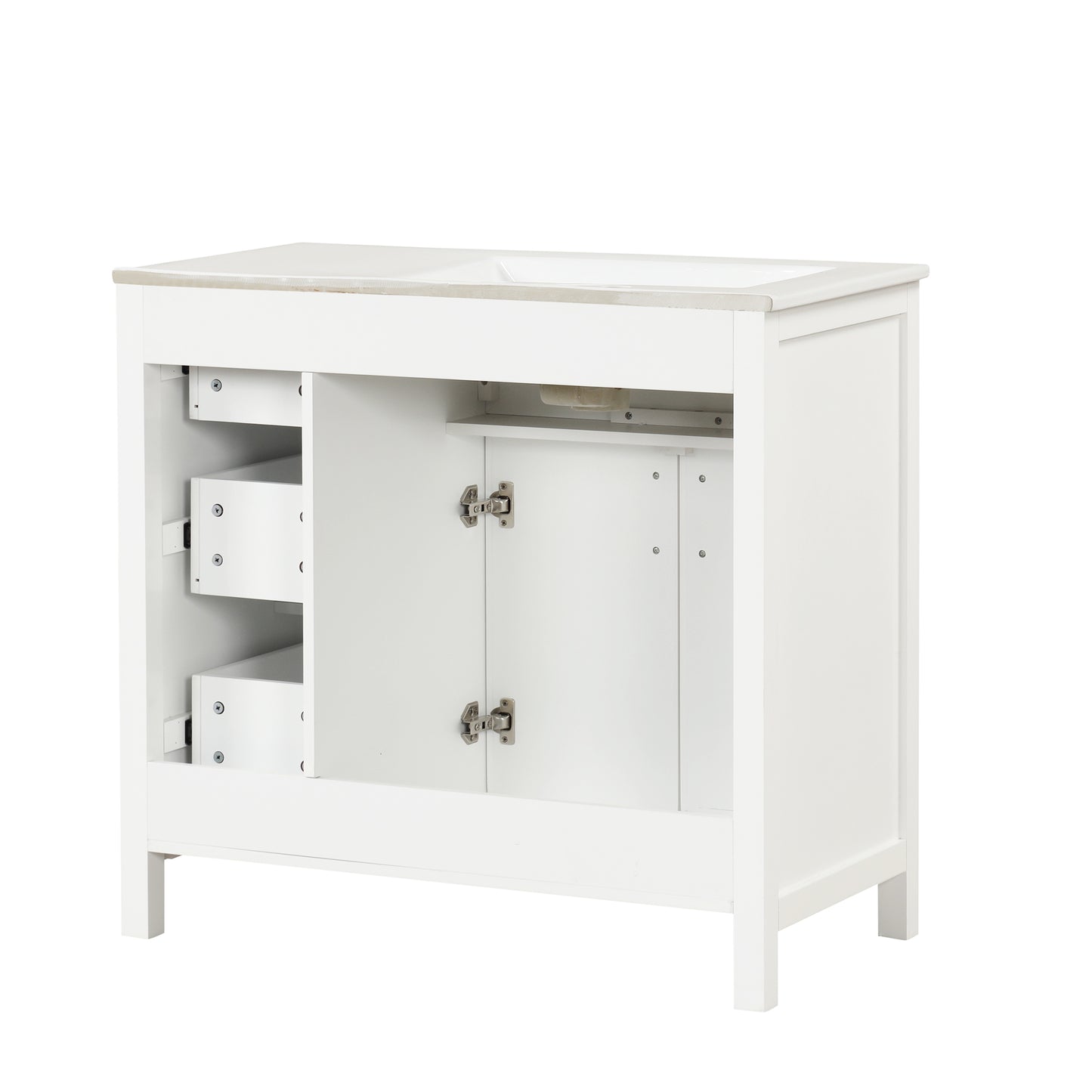VanityFus 28.6-in White Bathroom Vanity Single Sink Combo Undermount with Ceramic Top 2 doors 3 drawers