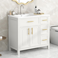 VanityFus 28.6-in White Bathroom Vanity Single Sink Combo Undermount with Ceramic Top 2 doors 3 drawers