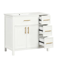VanityFus 28.6-in White Bathroom Vanity Single Sink Combo Undermount with Ceramic Top 2 doors 3 drawers