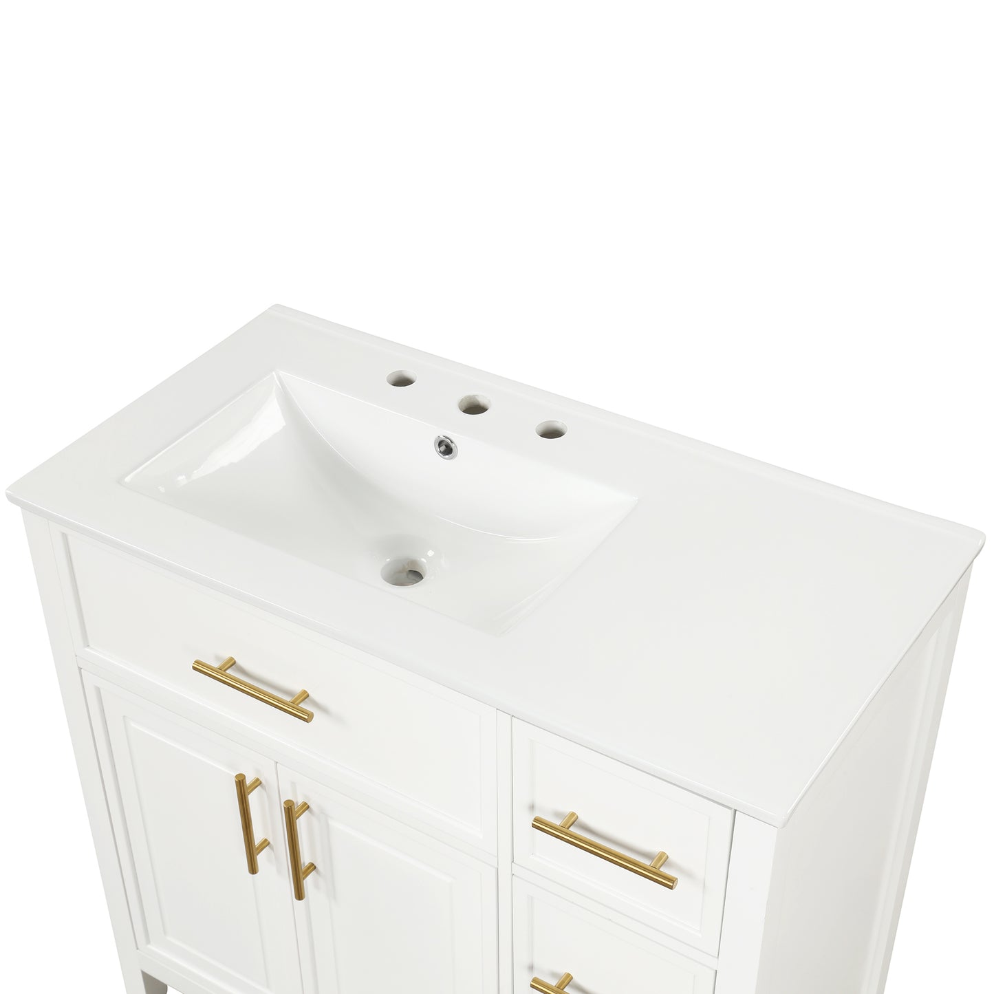 VanityFus 28.6-in White Bathroom Vanity Single Sink Combo Undermount with Ceramic Top 2 doors 3 drawers
