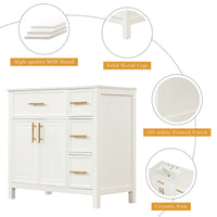 VanityFus 28.6-in White Bathroom Vanity Single Sink Combo Undermount with Ceramic Top 2 doors 3 drawers