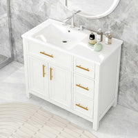 VanityFus 28.6-in White Bathroom Vanity Single Sink Combo Undermount with Ceramic Top 2 doors 3 drawers