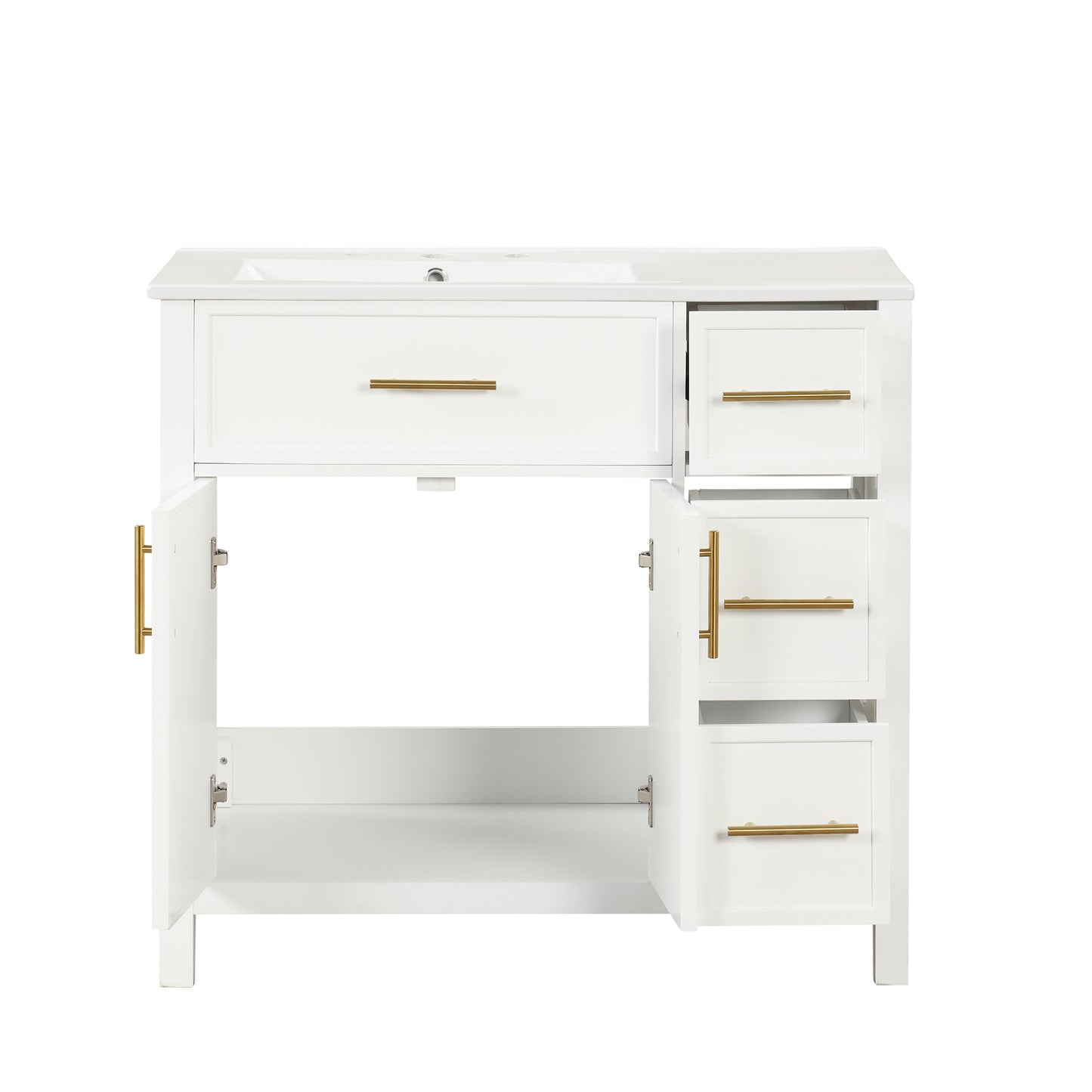 VanityFus 28.6-in White Bathroom Vanity Single Sink Combo Undermount with Ceramic Top 2 doors 3 drawers