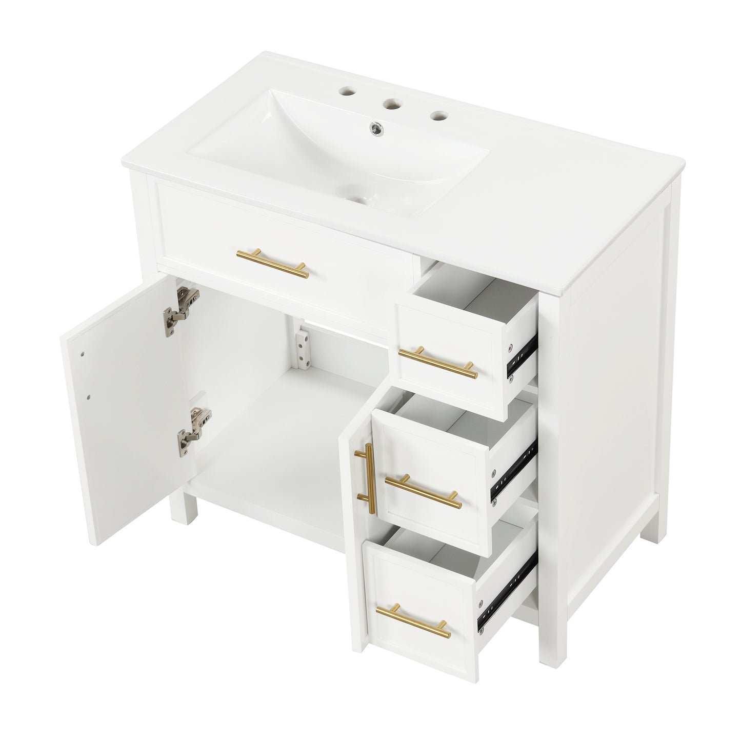 VanityFus 28.6-in White Bathroom Vanity Single Sink Combo Undermount with Ceramic Top 2 doors 3 drawers