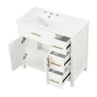 VanityFus 28.6-in White Bathroom Vanity Single Sink Combo Undermount with Ceramic Top 2 doors 3 drawers