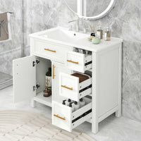 VanityFus 28.6-in White Bathroom Vanity Single Sink Combo Undermount with Ceramic Top 2 doors 3 drawers