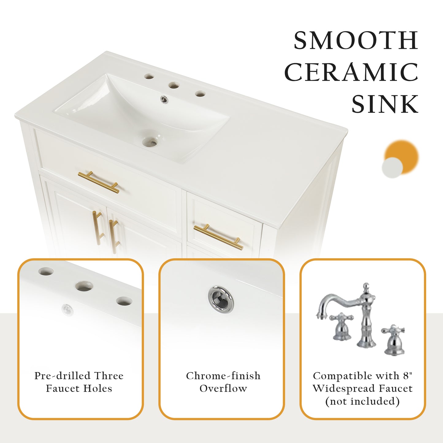 VanityFus 28.6-in White Bathroom Vanity Single Sink Combo Undermount with Ceramic Top 2 doors 3 drawers