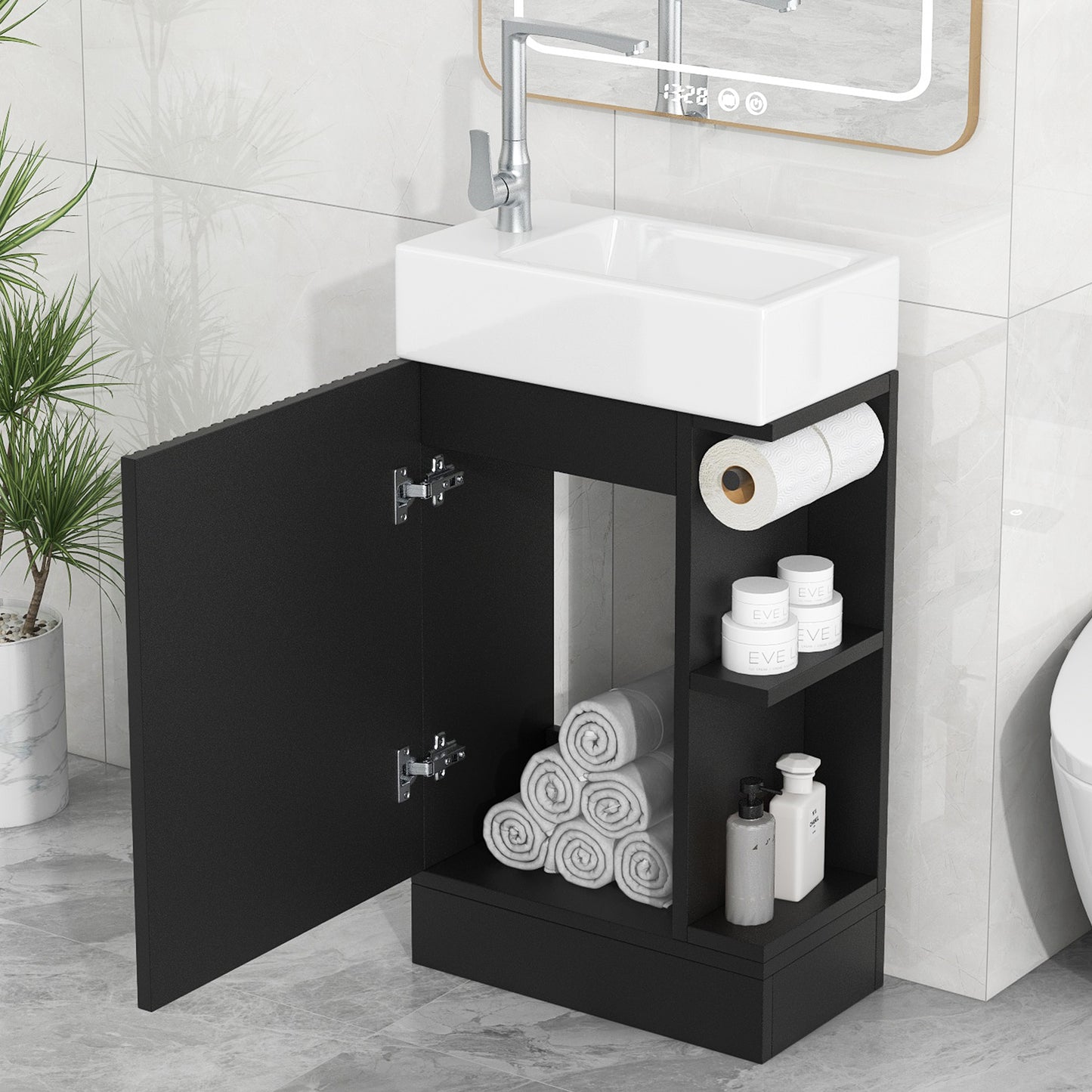 VanityFus 18.6-in Black Bathroom Vanity Single Sink Combo Undermount with Ceramic Top 1 door