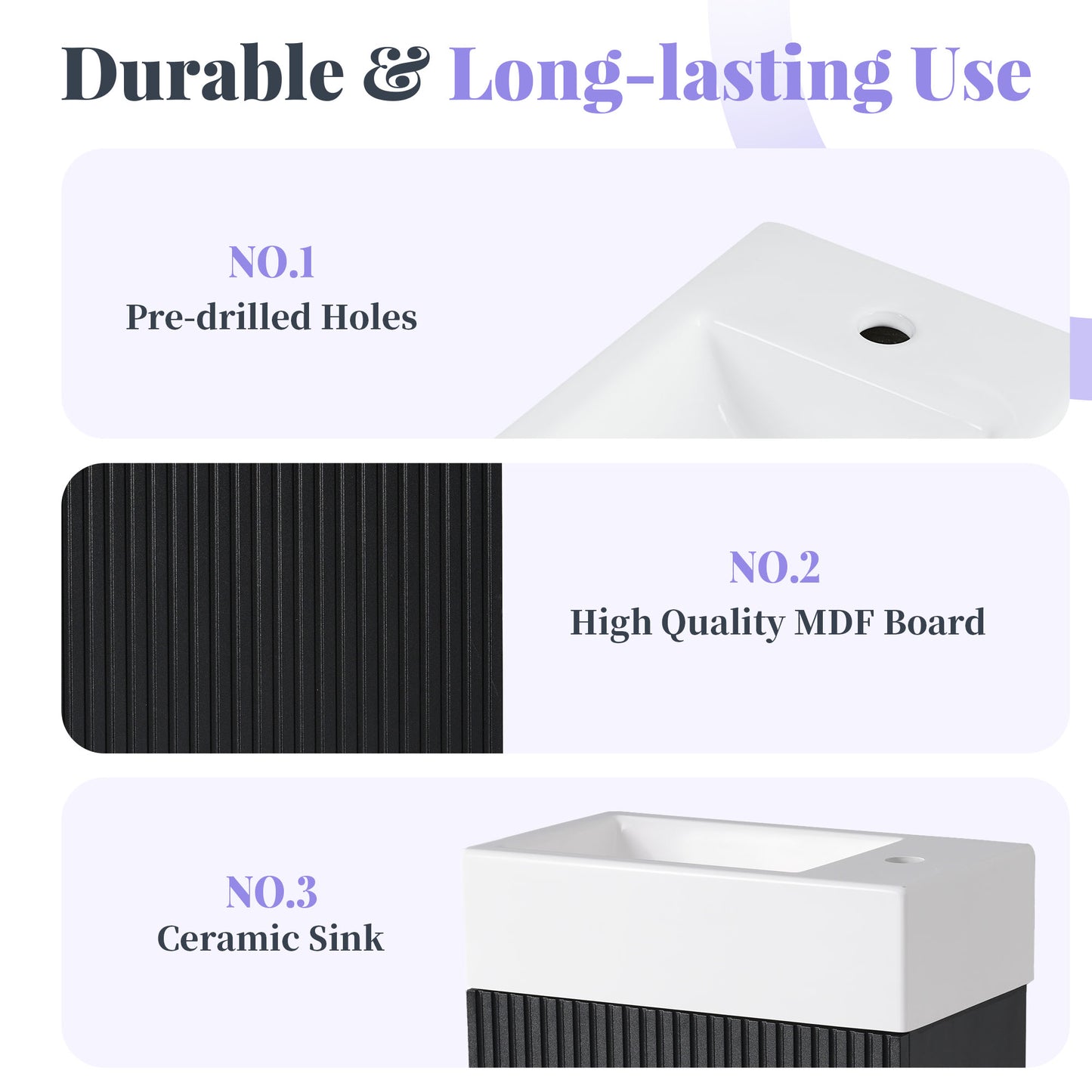 VanityFus 18.6-in Black Bathroom Vanity Single Sink Combo Undermount with Ceramic Top 1 door