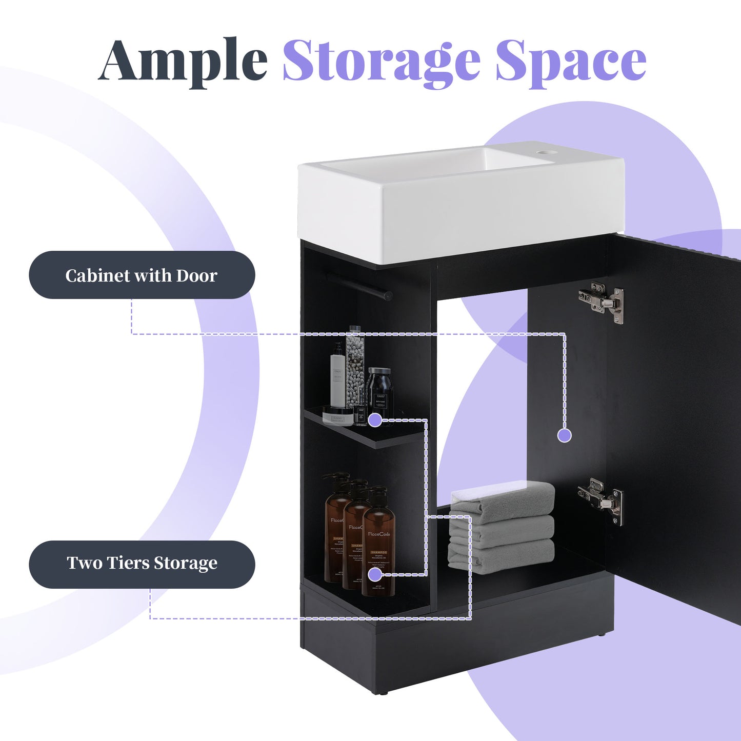 VanityFus 18.6-in Black Bathroom Vanity Single Sink Combo Undermount with Ceramic Top 1 door