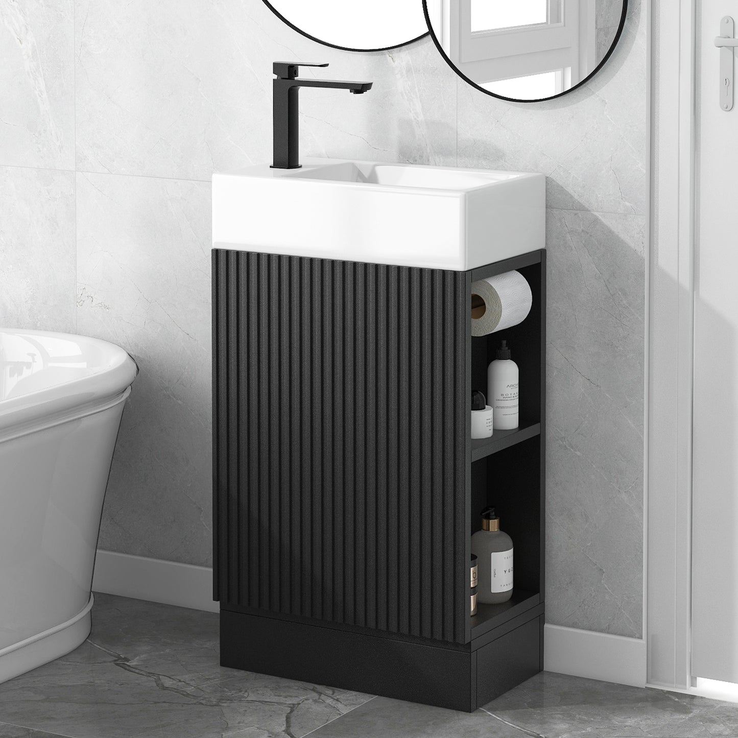 VanityFus 18.6-in Black Bathroom Vanity Single Sink Combo Undermount with Ceramic Top 1 door