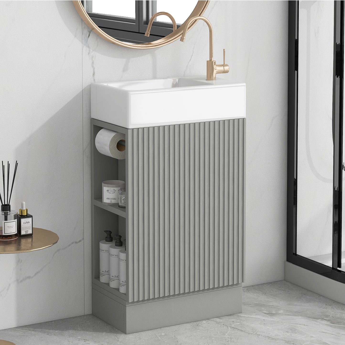 VanityFus 18.6-in Gray Bathroom Vanity Single Sink Combo Undermount with Ceramic Top 1 door