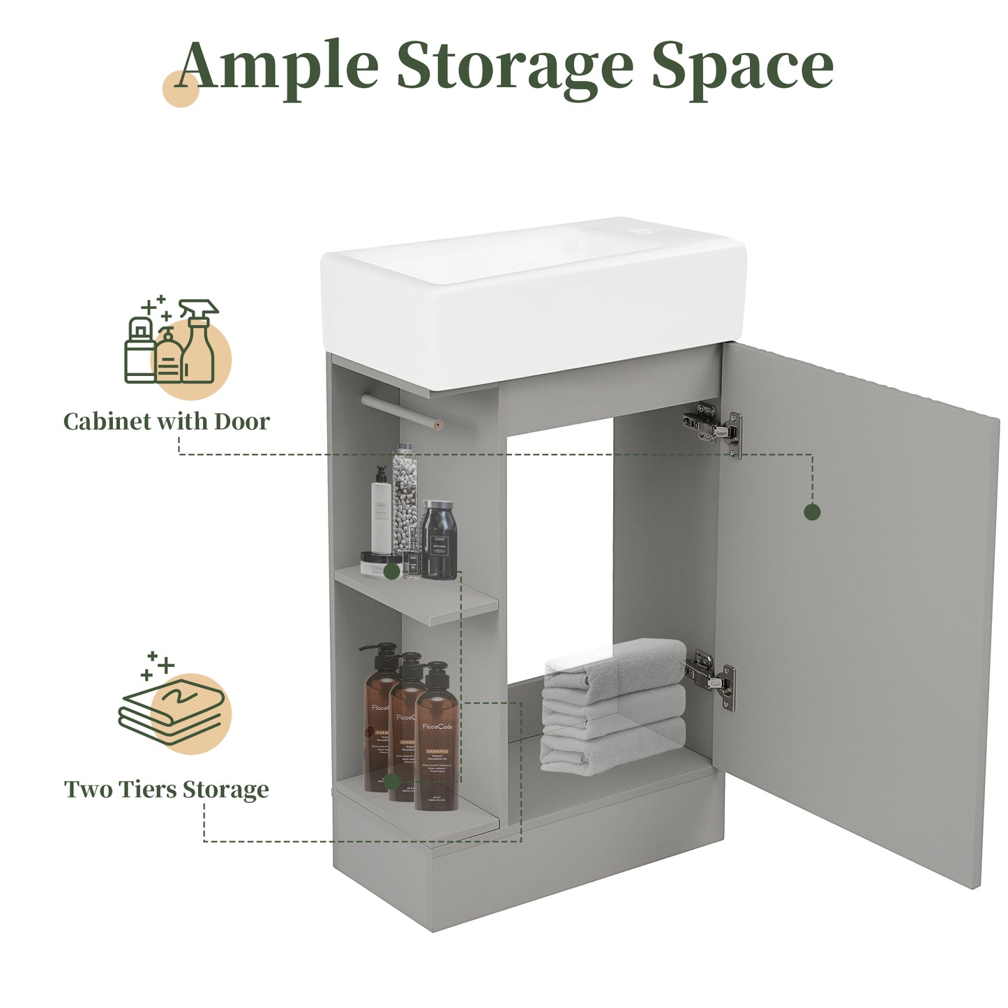 VanityFus 18.6-in Gray Bathroom Vanity Single Sink Combo Undermount with Ceramic Top 1 door