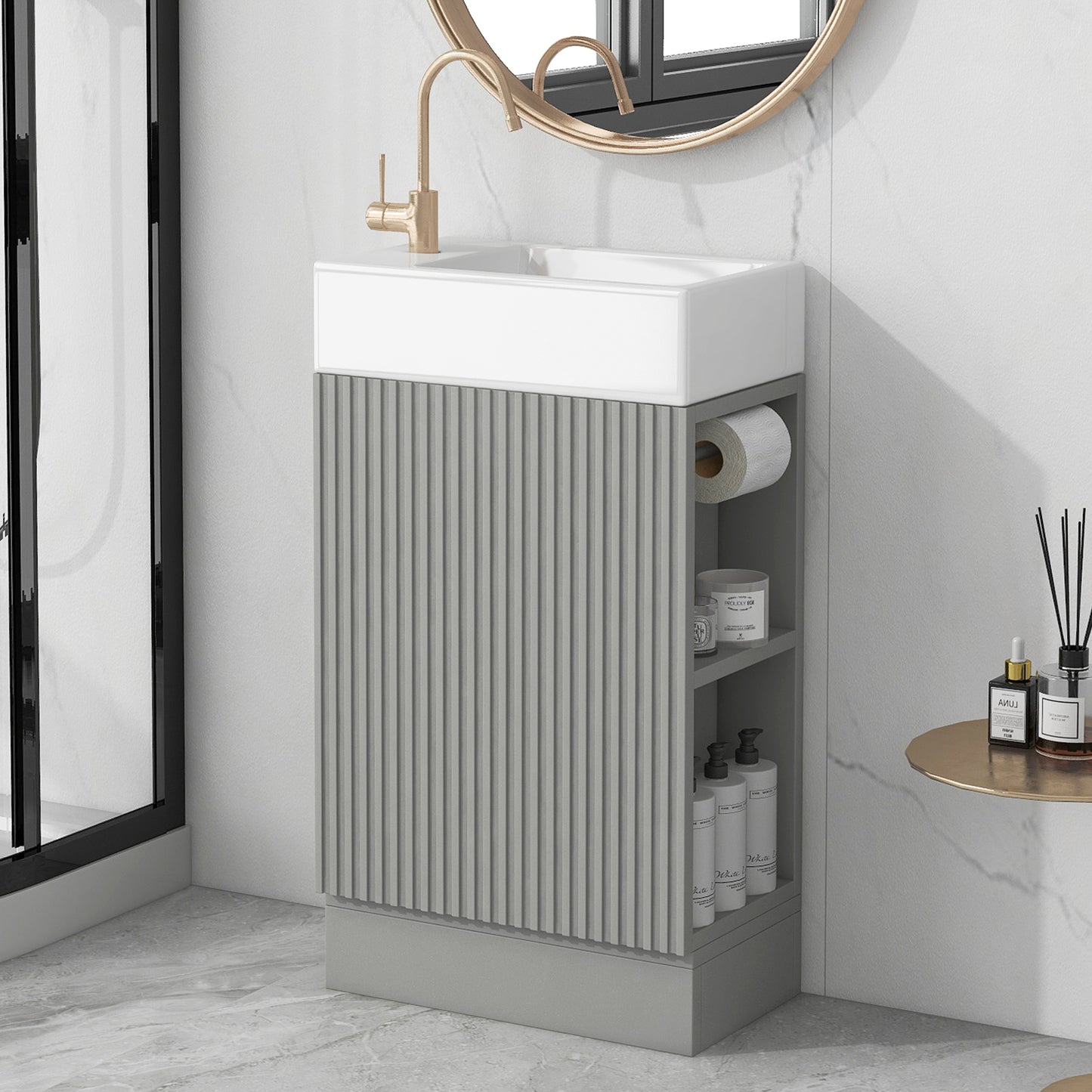VanityFus 18.6-in Gray Bathroom Vanity Single Sink Combo Undermount with Ceramic Top 1 door