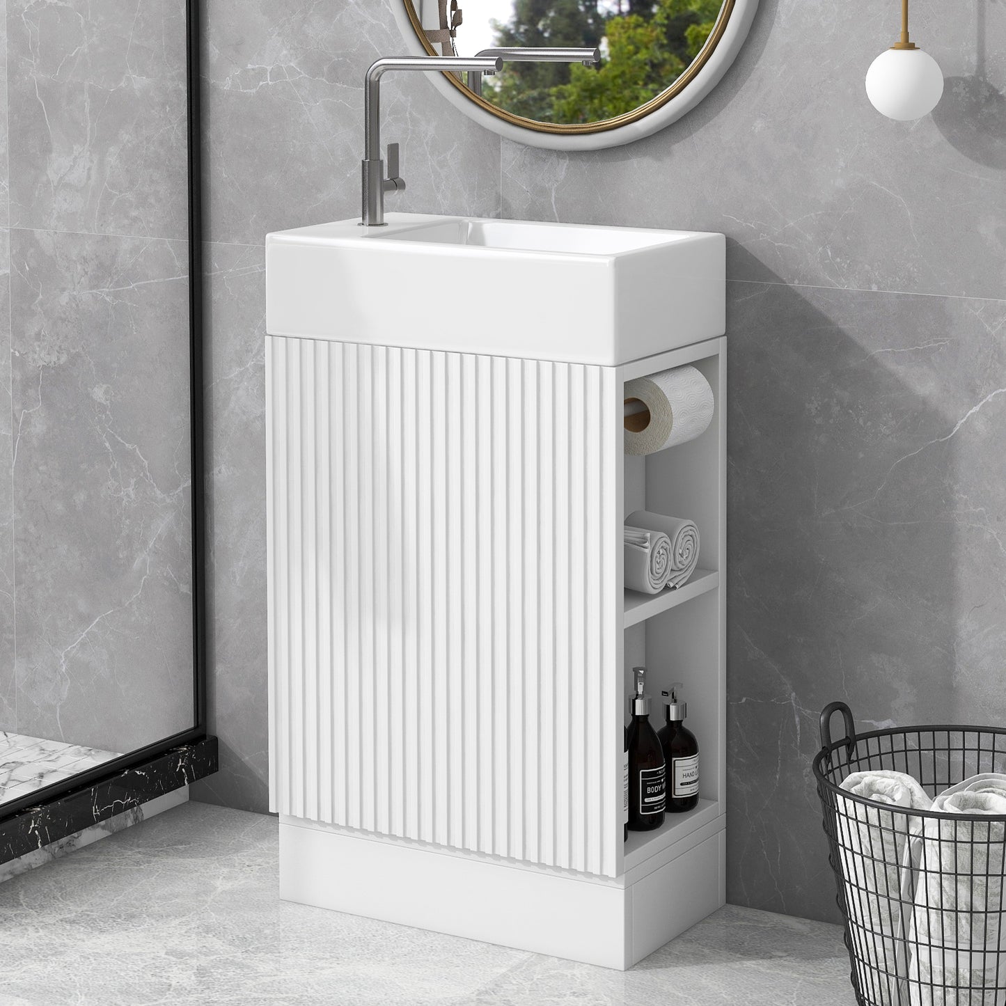 VanityFus 18.6-in White Bathroom Vanity Single Sink Combo Undermount with Ceramic Top 1 door