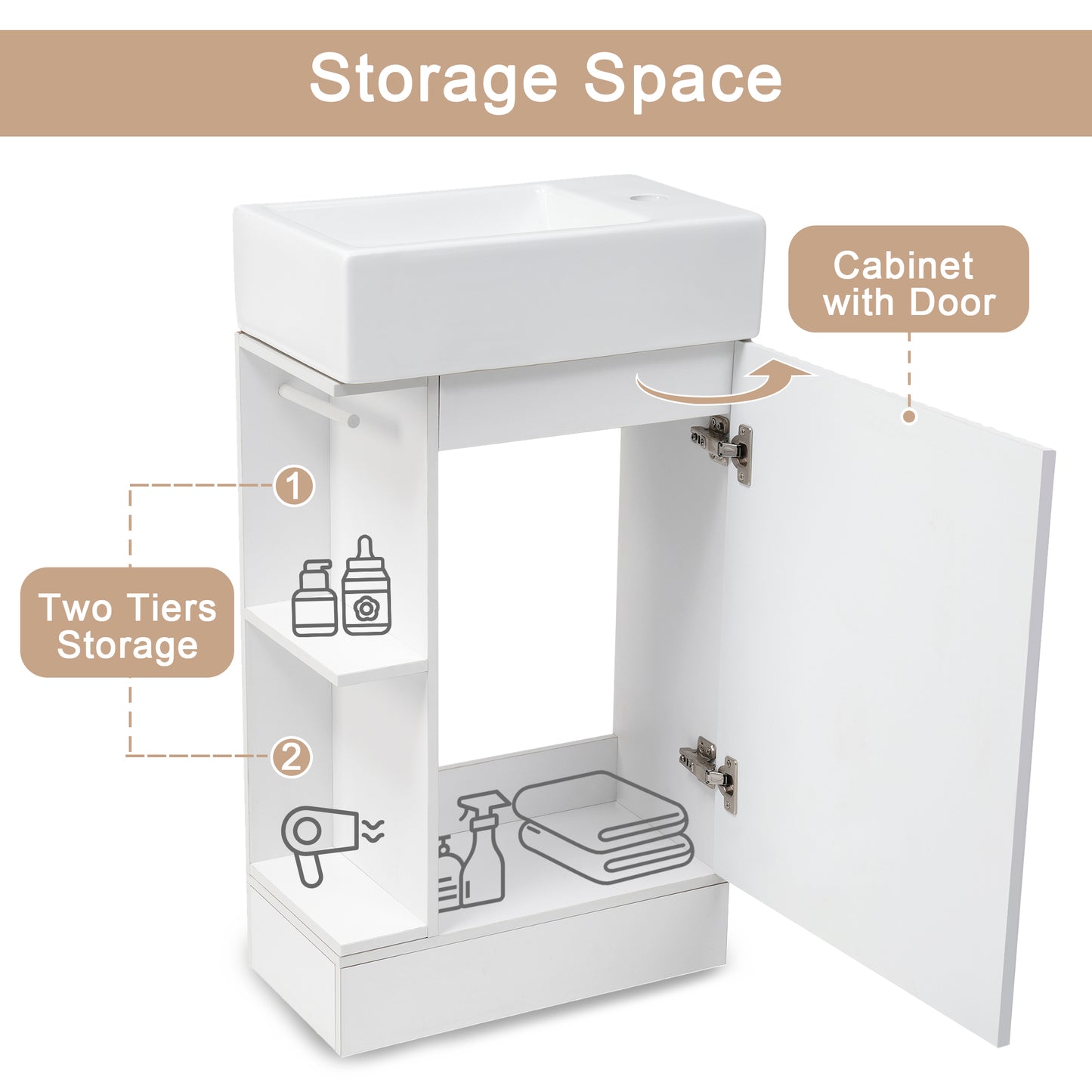 VanityFus 18.6-in White Bathroom Vanity Single Sink Combo Undermount with Ceramic Top 1 door