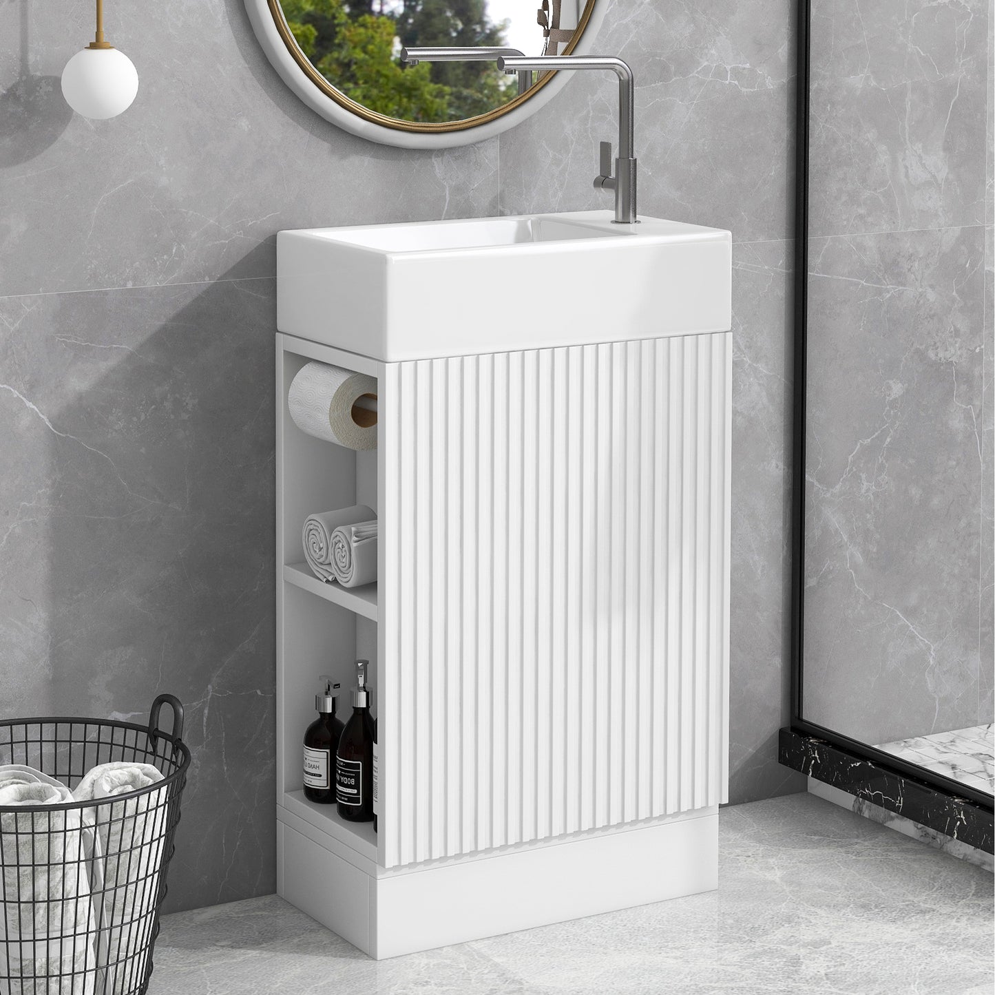 VanityFus 18.6-in White Bathroom Vanity Single Sink Combo Undermount with Ceramic Top 1 door