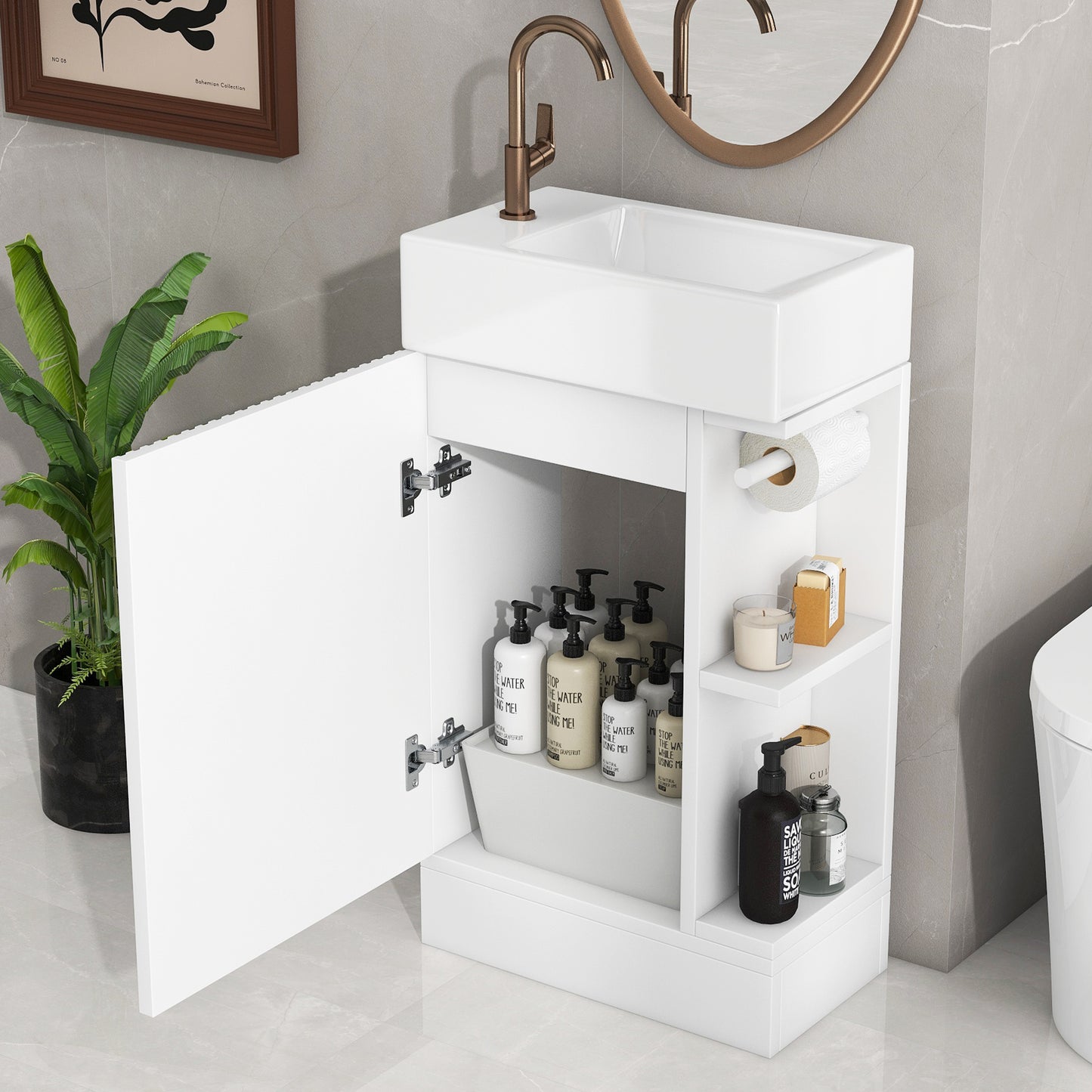 VanityFus 18.6-in White Bathroom Vanity Single Sink Combo Undermount with Ceramic Top 1 door
