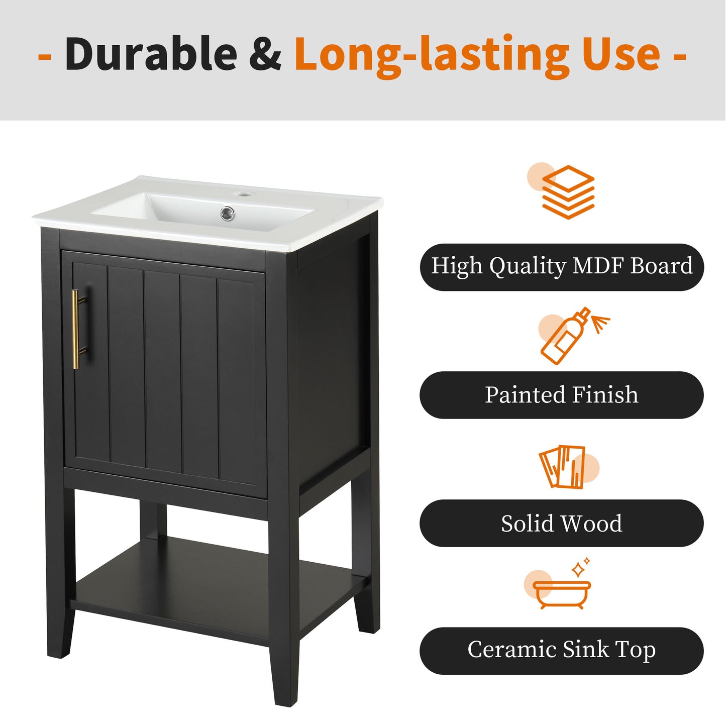 VanityFus 20-in Black Bathroom Vanity Single Sink Combo Ceramic Top 1 Soft Close Door Undermount