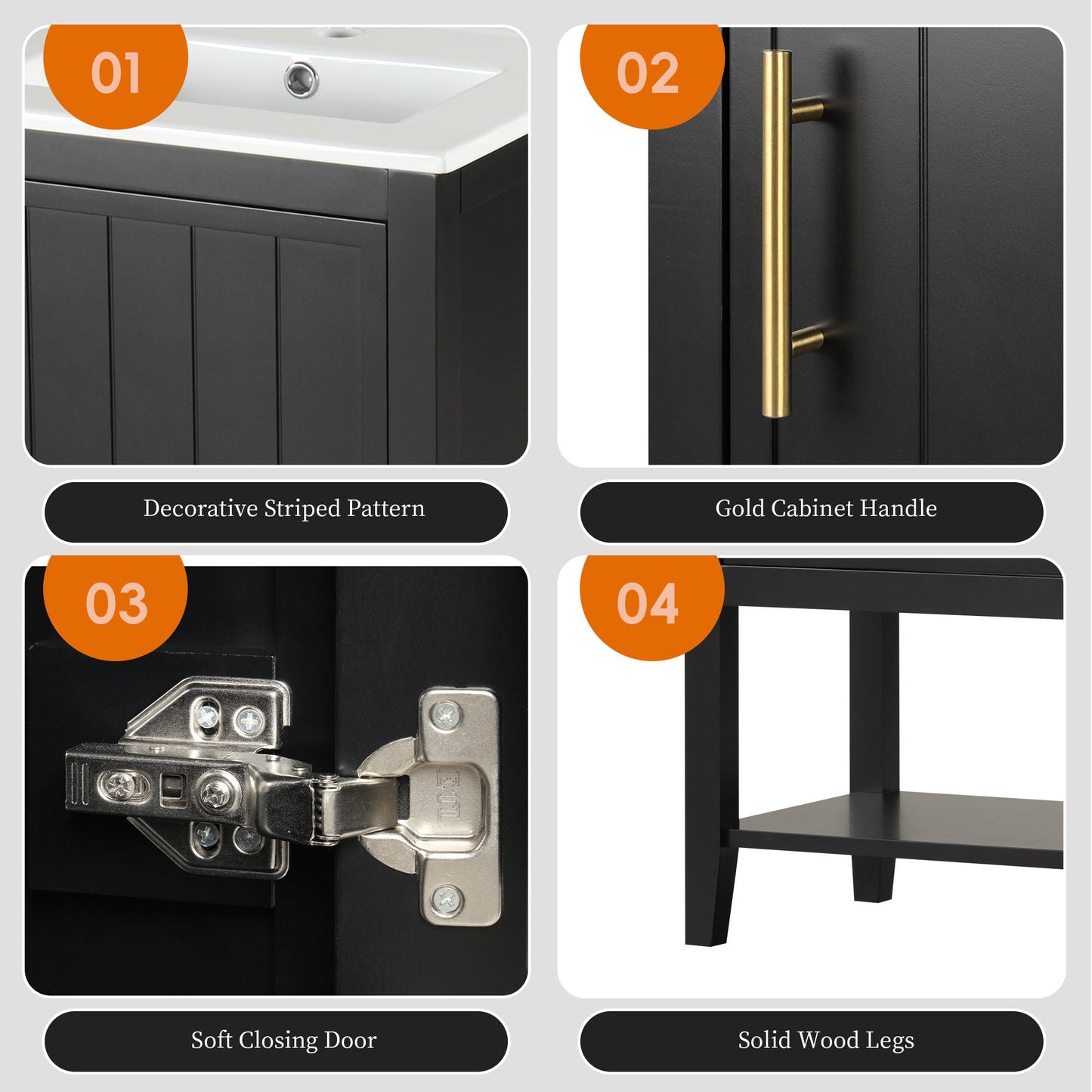 VanityFus 20-in Black Bathroom Vanity Single Sink Combo Ceramic Top 1 Soft Close Door Undermount