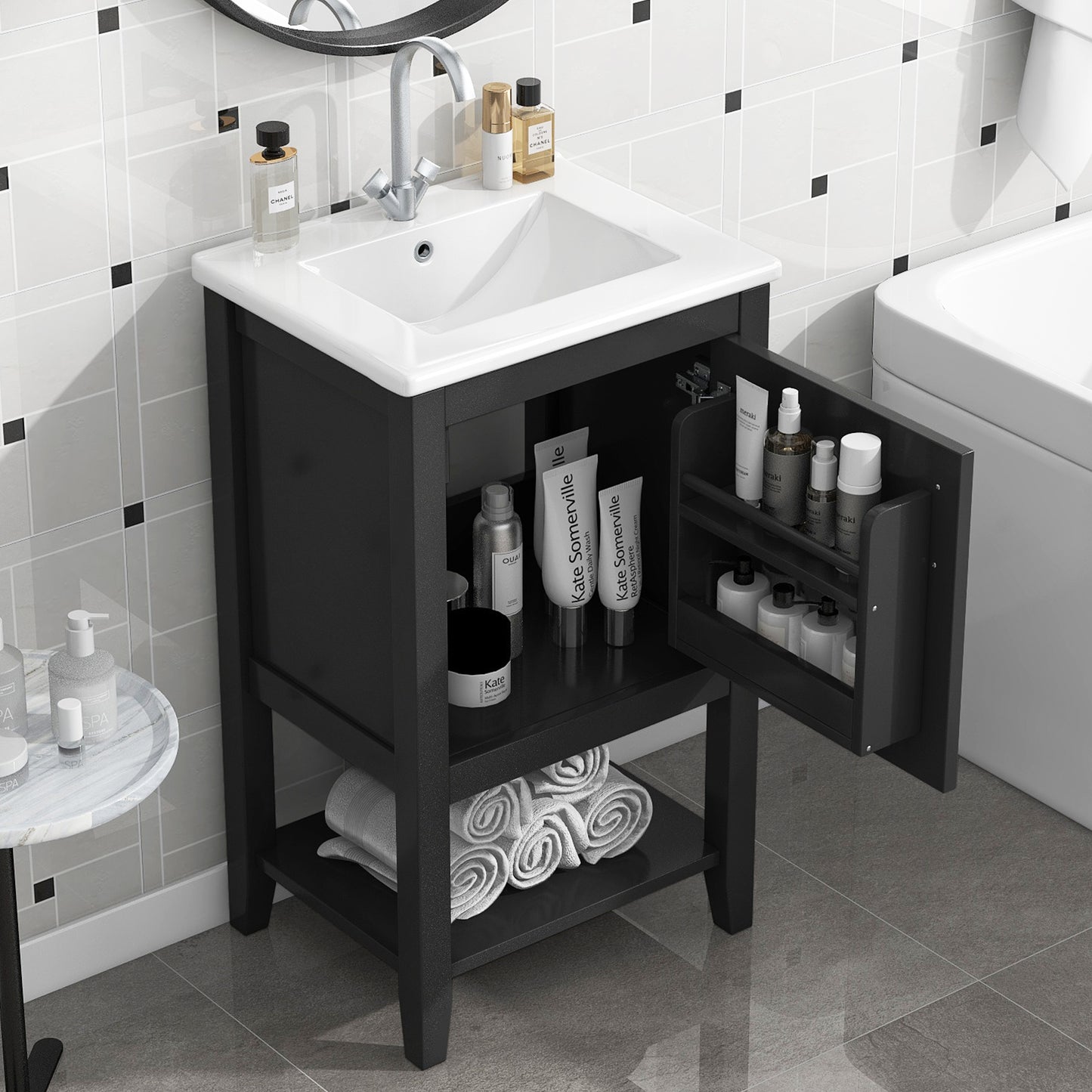 VanityFus 20-in Black Bathroom Vanity Single Sink Combo Ceramic Top 1 Soft Close Door Undermount