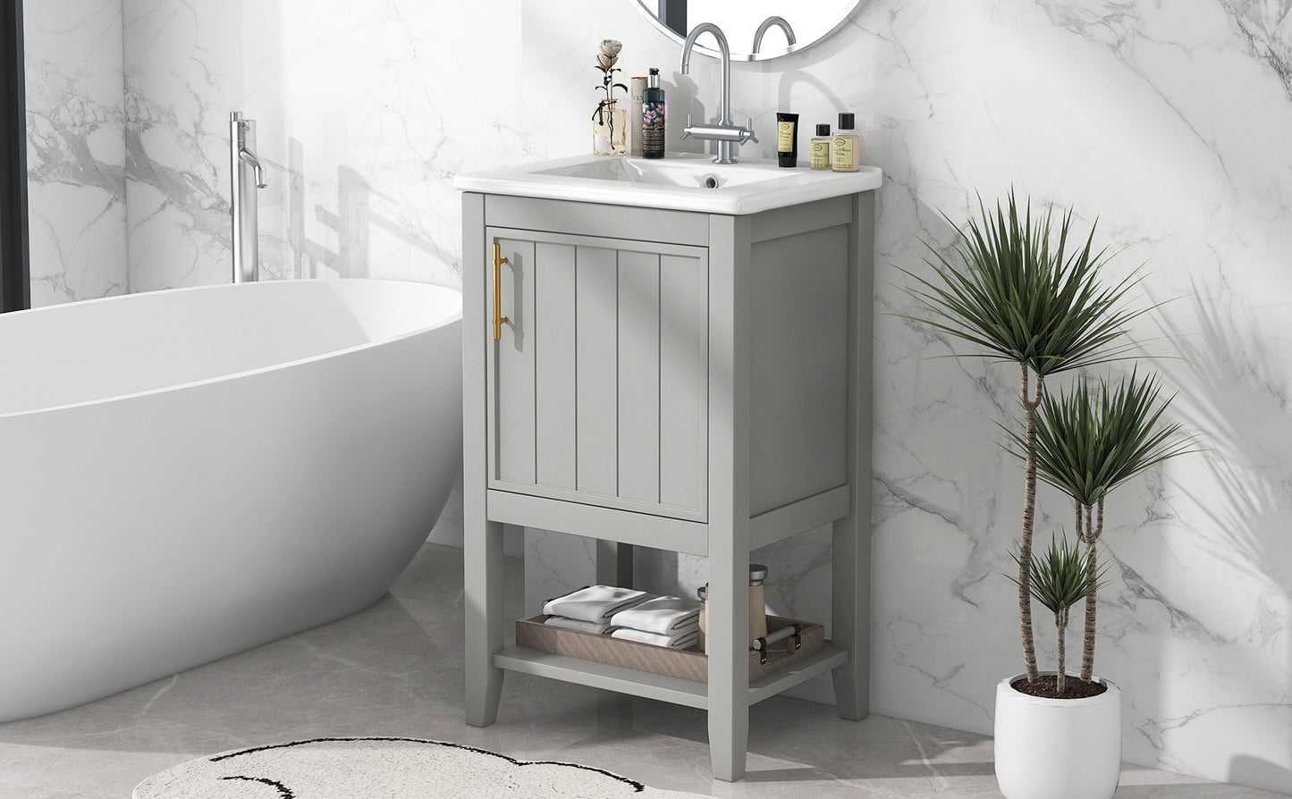 VanityFus 20-in Gray Bathroom Vanity Single Sink Combo Ceramic Top 1 Soft Close Door Undermount